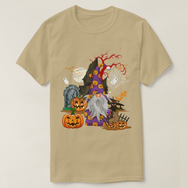 Camiseta Gnomos com Assustador Pumpkins Owl Ghost Hallowe (Frente do Design)