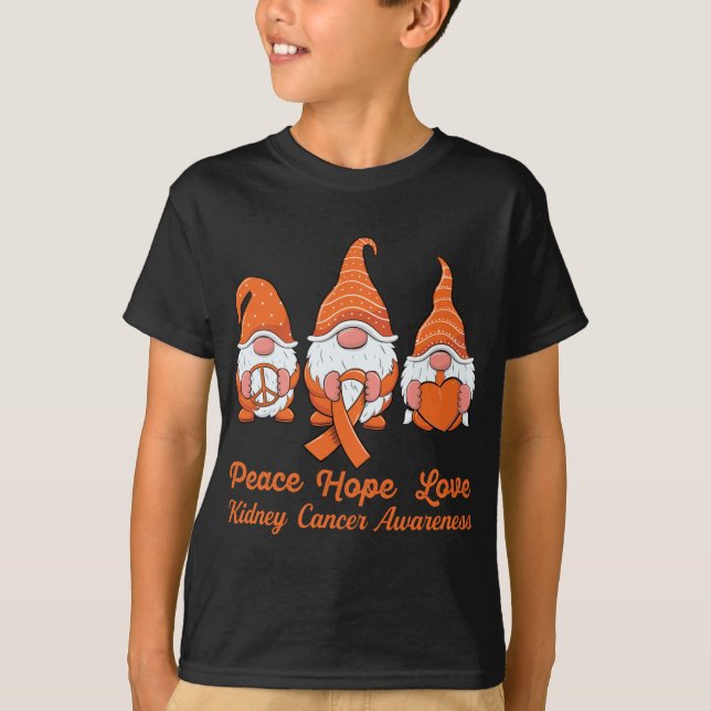 Camiseta Gnomos cúpulos apoiam Câncer de rim de fita laranj (Frente)