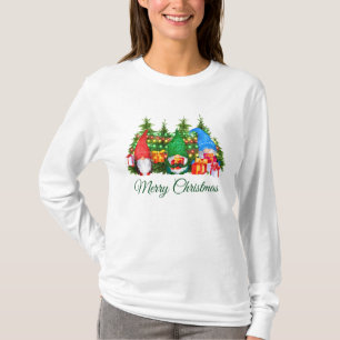 Camiseta Gnomos de Aquarela Verde Feliz Natal Longo W
