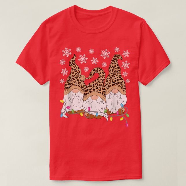 Camiseta Gnomos de Impressão do Leopardo Xmas Engraçado Gno (Frente do Design)