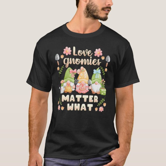 Camiseta gnomos de jardim com flores  pequenos designers de (Frente)