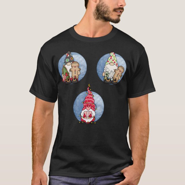 Camiseta Gnomos de Natal Cons Versão 1 Fundo Azul (Frente)