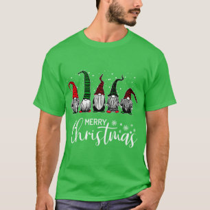 Camiseta Gnomos de Natal Fofo com Chapéus Xadrez Feliz Nata