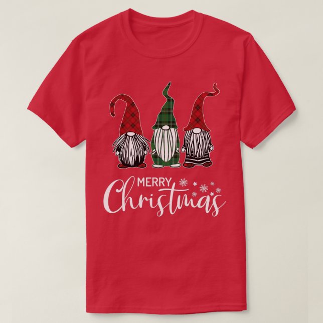 Camiseta Gnomos De Natal Na Xadrez Chapéus Engraçados Feliz (Frente do Design)