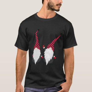 Camiseta Gnomos De Natal Na Xadrez Vermelha Dois Gnomos Des