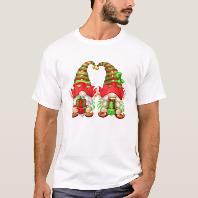 Camiseta Gnomos De Natal Únicos Com Óculos De Elfo Para Xma (Frente)