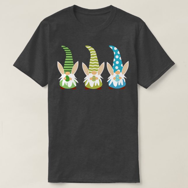 Camiseta Gnomos de páscoa Bonito Três com orelhas de coelho (Frente do Design)
