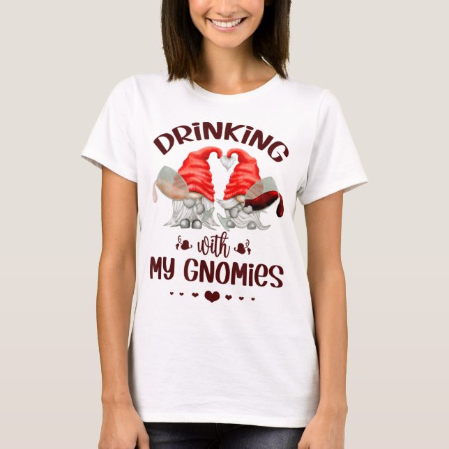 Camiseta Gnomos De Vinho Bebendo Com Meus Gnomos Engraçados (Frente)
