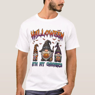 Camiseta Gnomos do Halloween Três Gnomos Chapéu de Bruxa Ab