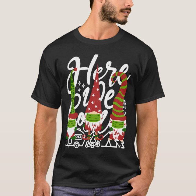 Camiseta Gnomos Enfrentam Máscara Combinação Festa de Natal (Frente)