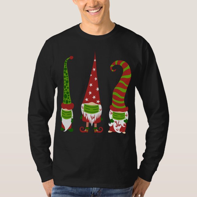 Camiseta Gnomos Enfrentam Máscara Combinação Festa de Natal (Frente)