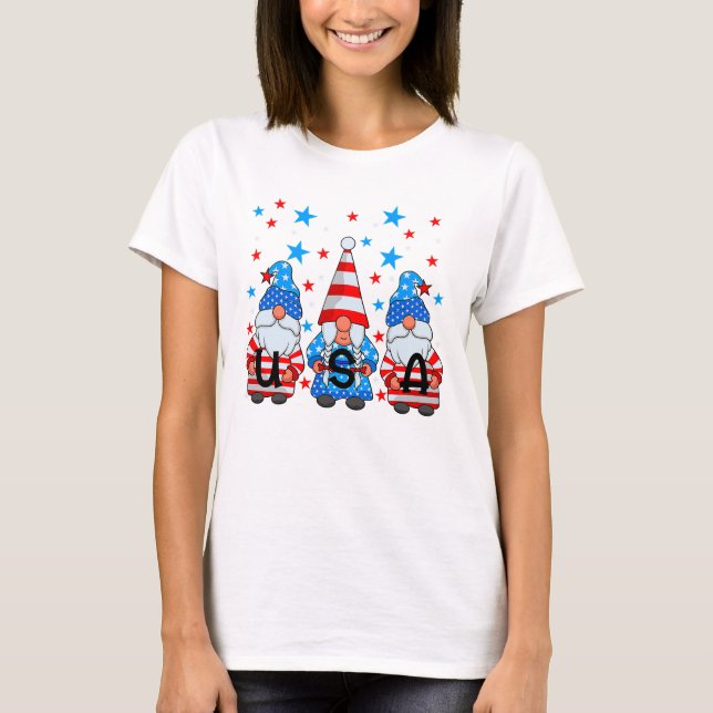 Camiseta Gnomos EUA julho 4° t-Shirt Patriótico (Frente)