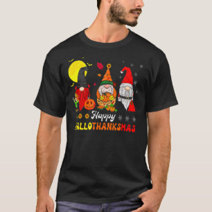 Camiseta Gnomos Feliz Hallothanksmas Bruxa Chapéu de Papai 