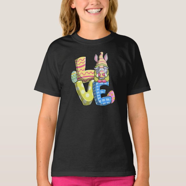 Camiseta Gnomos Fofos de felz pascoa adoram coelhinho de ov (Frente)