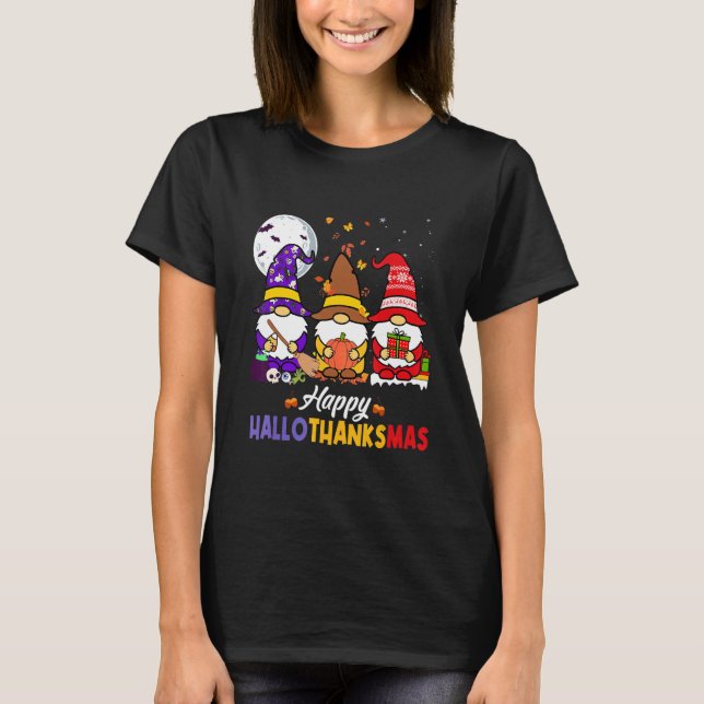 Camiseta Gnomos Halloween Dia de Ação de Graças Feliz Hall (Frente)