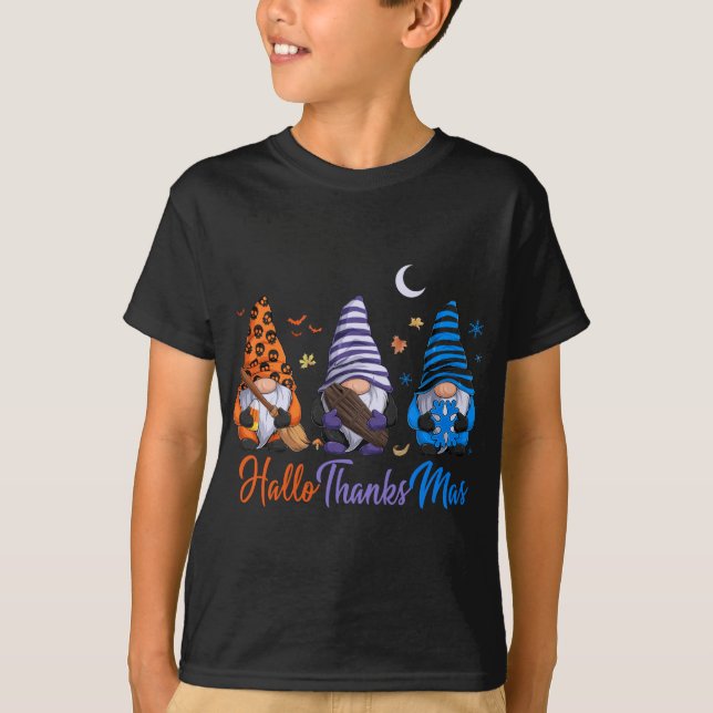 Camiseta Gnomos Halloween Dia de Ação de Graças Feliz Hall (Frente)