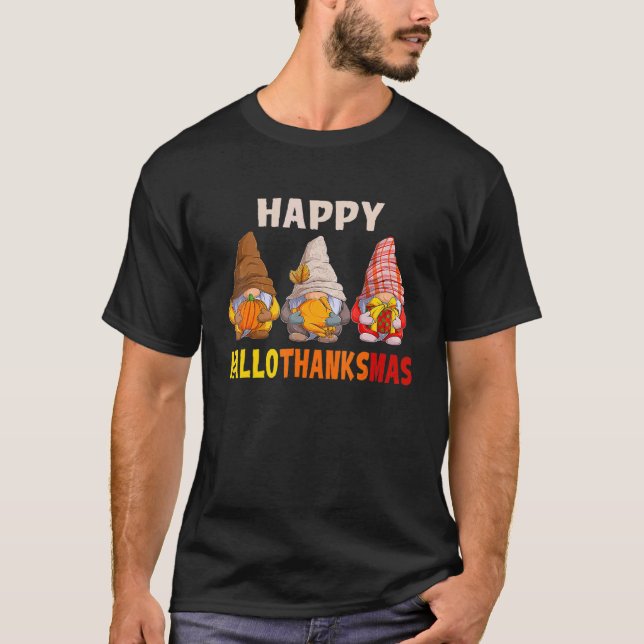 Camiseta Gnomos Halloween Dia de Ação de Graças Feliz Hall (Frente)