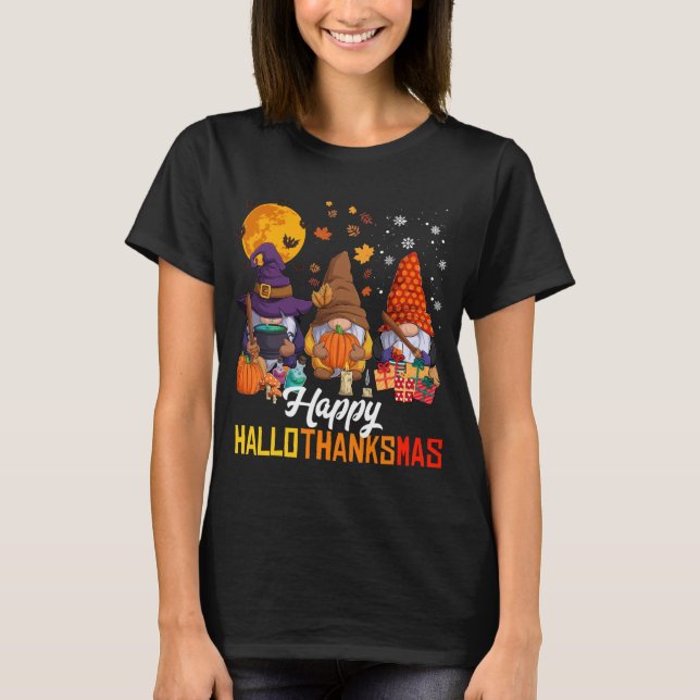 Camiseta Gnomos Lover Halloween Feliz Natal Feliz Hallo (Frente)