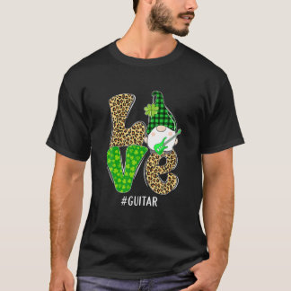 Camiseta Gnomos Patrick's Day Love Guitar Leopard Xadrez Co
