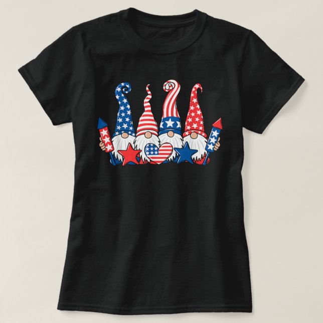 Camiseta Gnomos Patriótico Americano Bandeira Custa 4 (Frente do Design)