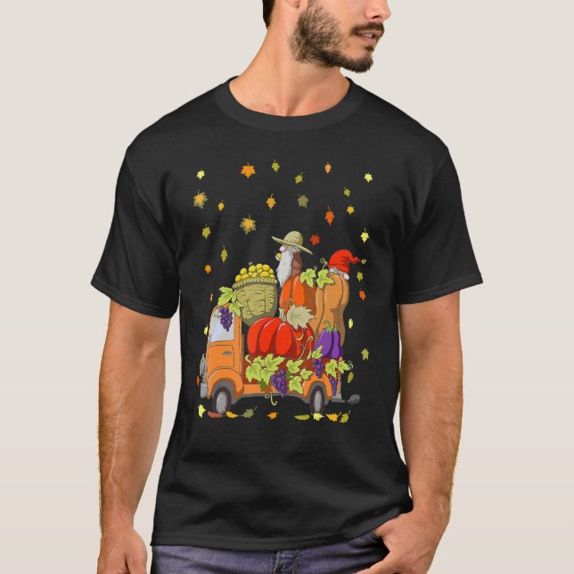 Camiseta Gnomos Pumpkin Caminhão outono Folhas Cai Graças (Frente)