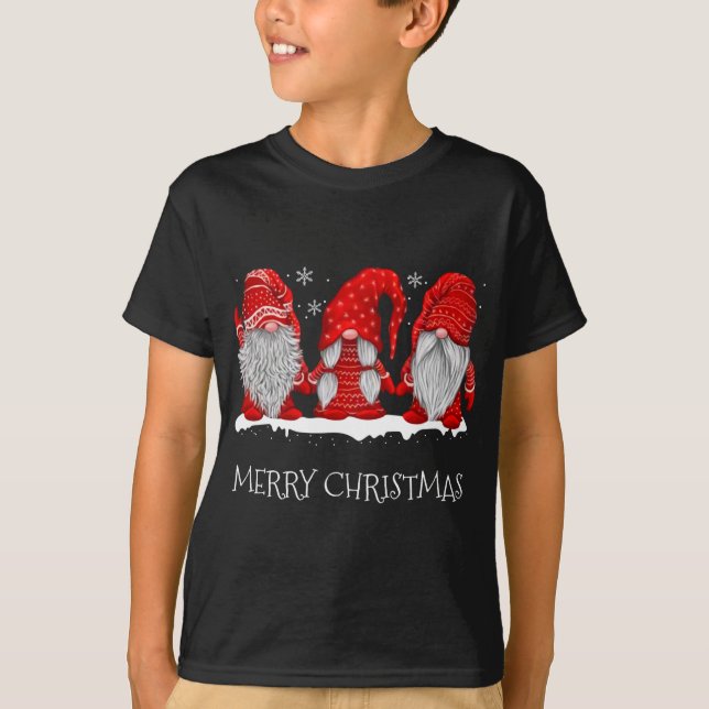 Camiseta Gnomos Snowy Red Holiday Atinge os Gnomos de Natal (Frente)