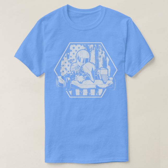 Camiseta Go Cart EUA Flag Go Kart Racing (Frente do Design)