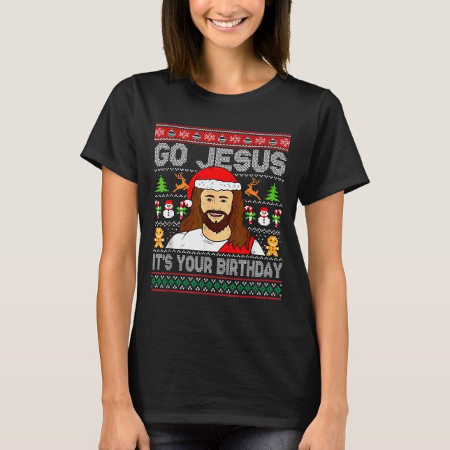 Camiseta Go Jesus It's Your Birthday Ugly Christmas Sweater (Frente)