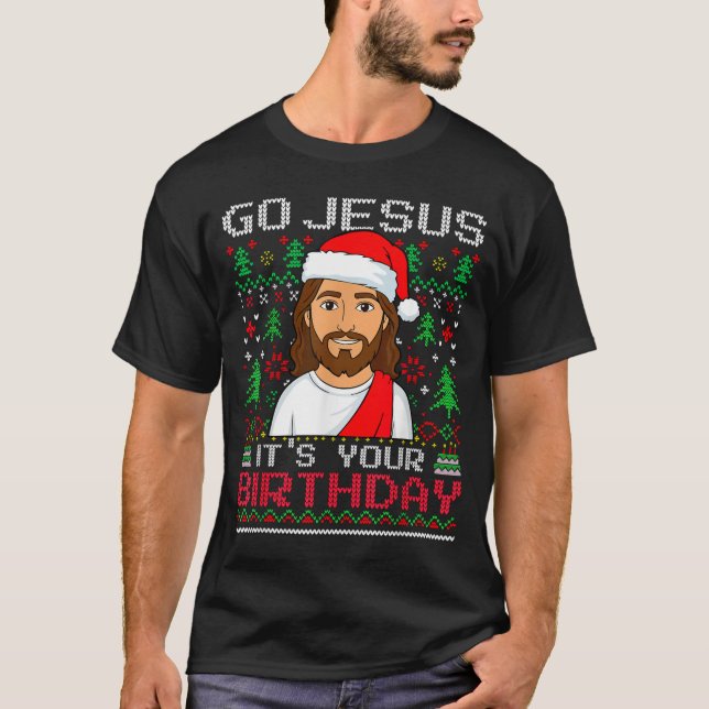 Camiseta Go Jesus It's Your Birthday Ugly Jesus Christmas S (Frente)
