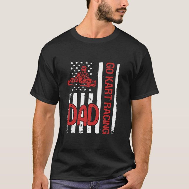 Camiseta Go Kart Racing Pai EUA Flag (Frente)
