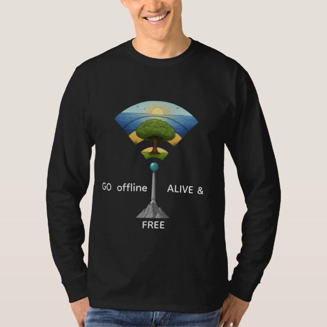 Camiseta Go Offline Alive & Free | Nature WiFi Tree Art  (Frente)