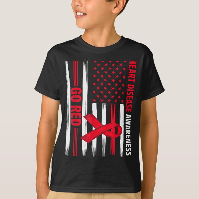 Camiseta Go Red Heart Disease American Flag Heart Disease A (Frente)