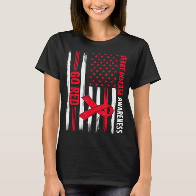 Camiseta Go Red Heart Disease American Flag Heart Disease A (Frente)