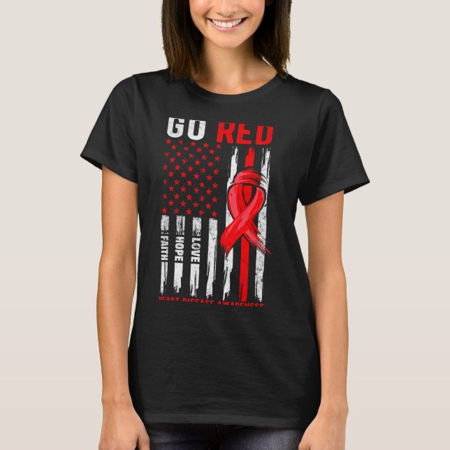 Camiseta Go Red Heart Disease Suprt Flag - Heart Disease Aw (Frente)
