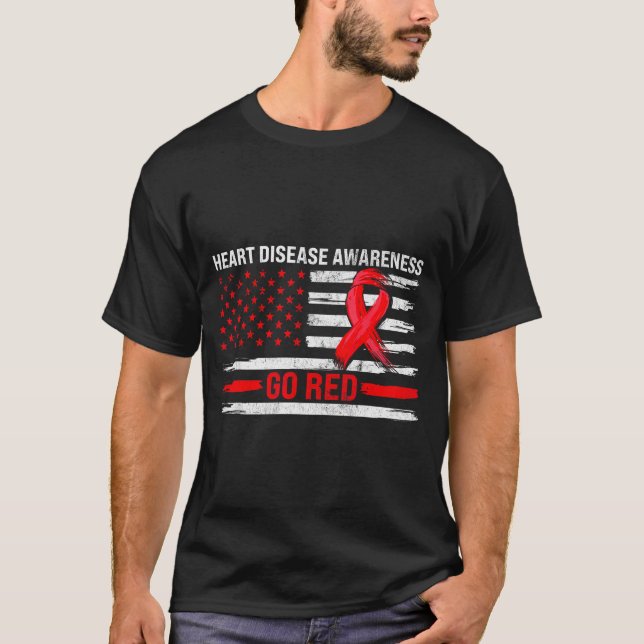 Camiseta Go Red Heart Disease Suprt Flag - Heart Disease Aw (Frente)