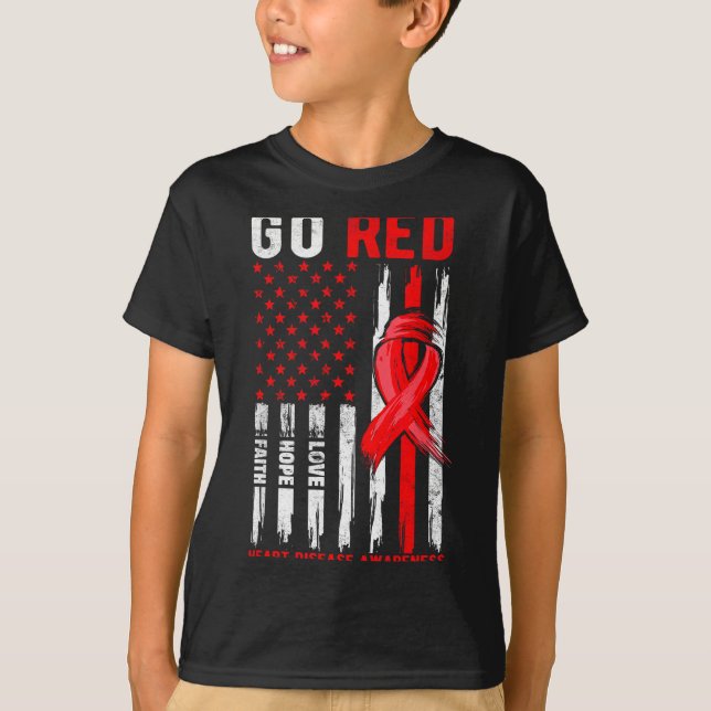 Camiseta Go Red Heart Disease Suprt Flag - Heart Disease Aw (Frente)