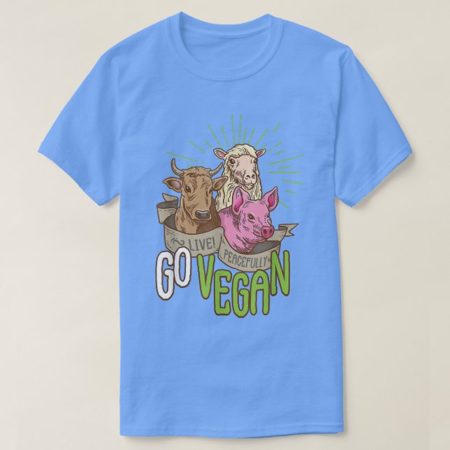 Camiseta Go vegan love animals funny animal cow sheep pig  (Frente do Design)