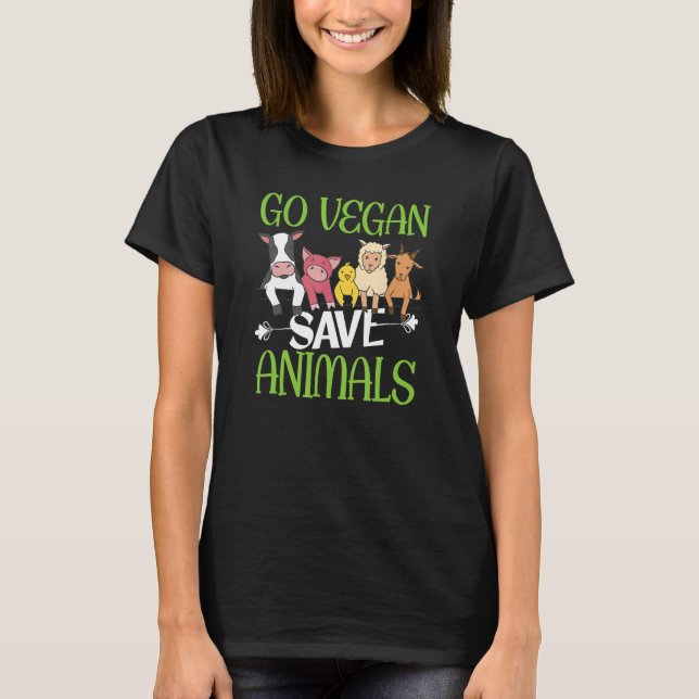 Camiseta Go Vegan Save Animals  Vegan Vegetarian (Frente)