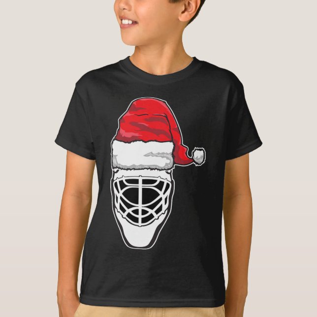 Camiseta Goalie Mask Santa Hat Xmas Gi de Hóquei de Natal D (Frente)