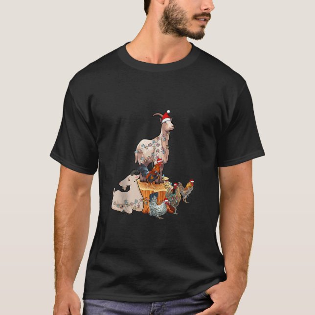 Camiseta Goat Chicken Santa Hat Reindeer de Natal Luzes F (Frente)