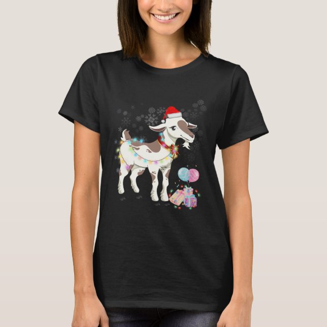 Camiseta Goat Christmas Wear Santa Hat Light Matching Famil (Frente)