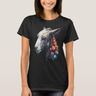 Camiseta Goat Fantasy Trabalho de arte Animal Flowers Motif