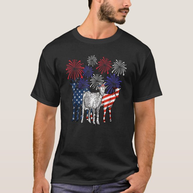 Camiseta Goat Fireworks Animal Happy 4 De Julho (Frente)