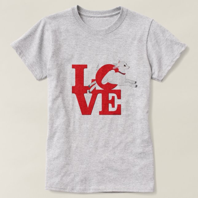 Camiseta GOAT LOVER | Cabra VERMELHA L O V E — Cabra branca (Frente do Design)