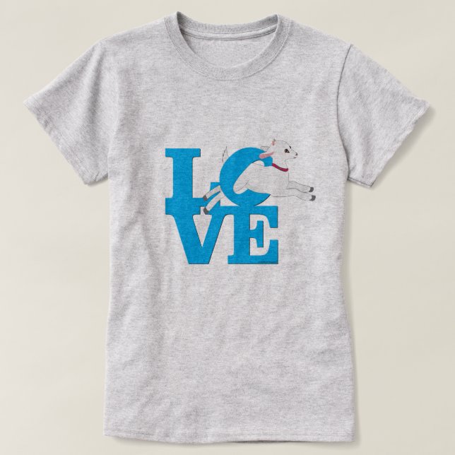Camiseta GOAT LOVER | SKY BLUE Goat L O V E - Cabra branca (Frente do Design)