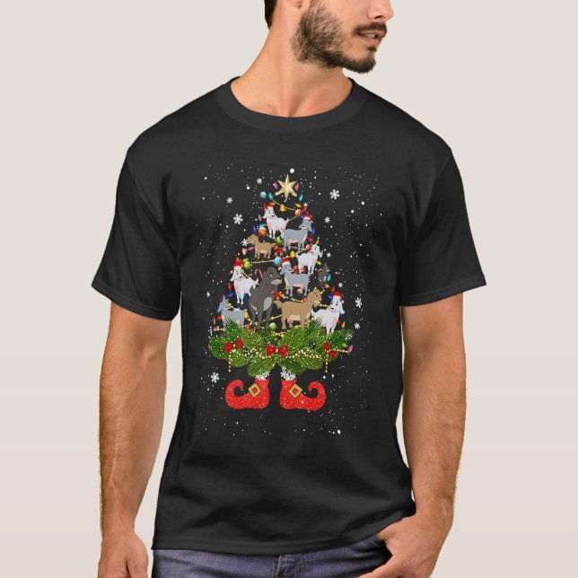 Camiseta Goats Christmas Tree Lights Cute Santa Hat (Frente)