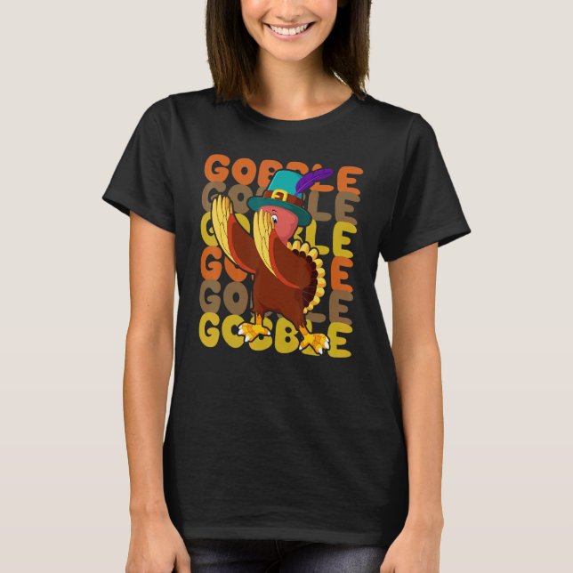 Camiseta Gobble Dabbing Turkey Thanksgiving Day Pilgrim Boy (Frente)