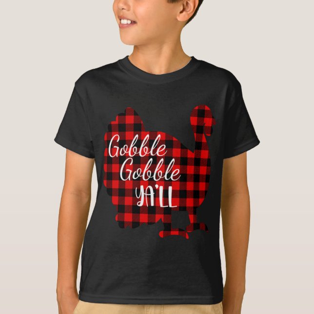 Camiseta Gobble Gobble Bonito Yall Ya ll Red Xadrez Thanksg (Frente)