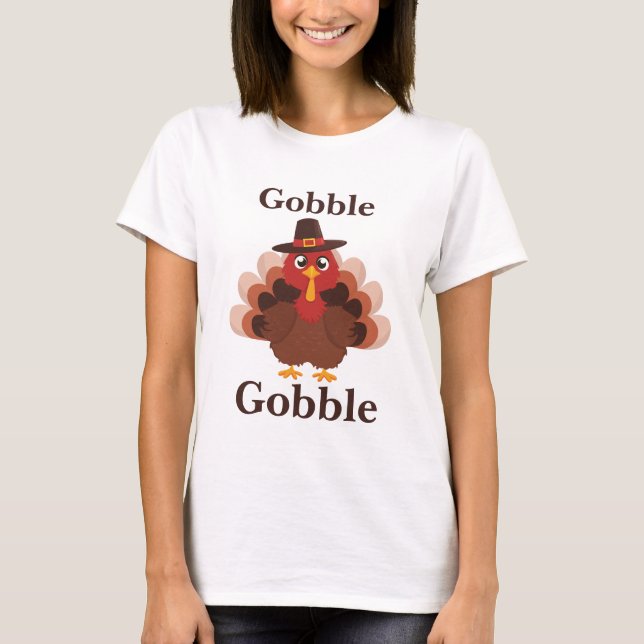 Camiseta Gobble Gobble Cute Turquia dá Obrigados (Frente)