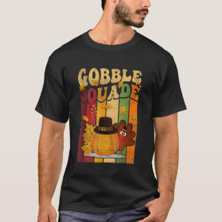 Camiseta Gobble Squad Pumpkin Folha Folha Dia de Ação de Gr